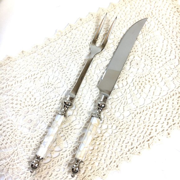 * Cypress Home Mother of Pearl Stainless SteelCarving Set of Two VTG
